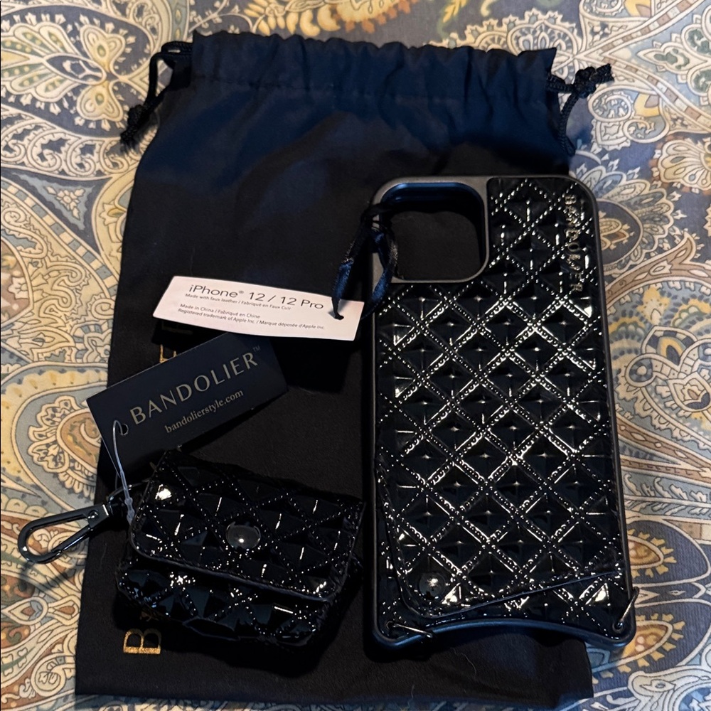 Bandolier Glossy Black iPhone 12/12 Pro Case with Strap